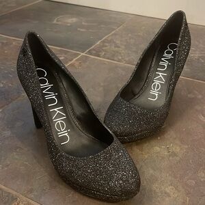 Calvin Klein charcoal sparkly heels glitter pumps 7.5.